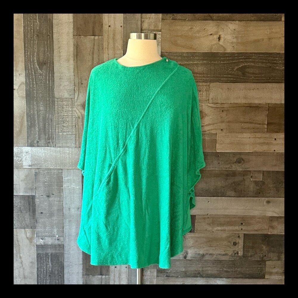 NWT! Vintage 80s green terrycloth poncho OS retro beach tropical summer vacation